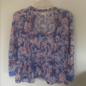 Johnny Was Blue and Pink Floral Blouse